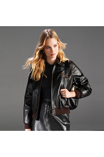 Desa Channery Siyah Kadın Vintage Deri Ceket