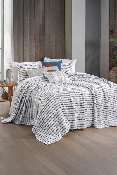 Sarev Flint Blue 100% Cotton Double Bedspread