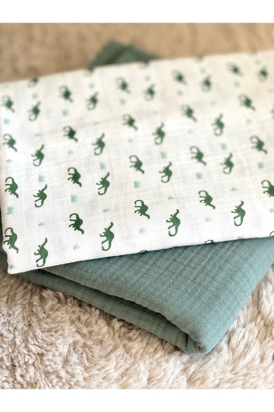 BETSY STUDIO طقم بطانية موسلين مقاس XL على شكل ديناصور وغطاء موسلين أخضر اللو...