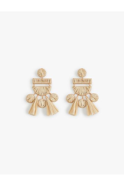 Koton Oversized Geometric Straw Earrings - Dangle Koton X Melis Ağazat