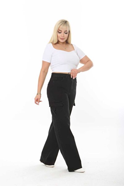 ASSO JEANS SALAŞ KARGO CEP BÜYÜK BEDEN YÜKSEK BEL ESNEK PANTOLON