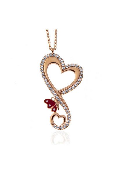 Skygo Silver Rose Heart Butterfly Women's Necklace