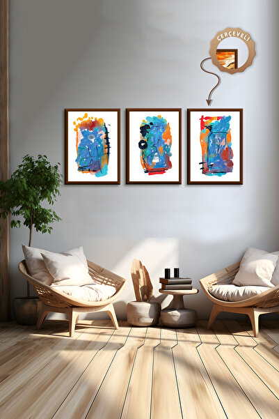 wudie Pictură decorativă din 3 piese, cu cadru din lemn, pictură abstractă, p...