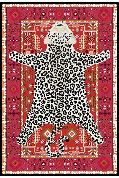 RUGSMODERN Mira 889 Kırmızı Vintage Görünüm Leopar Halı