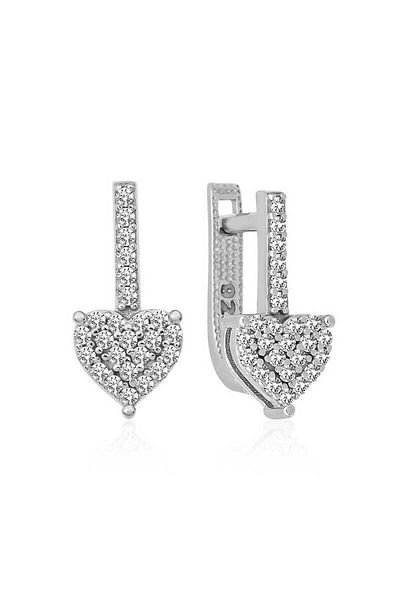 Skygo Heart Jewelled Silver Dangle Earrings
