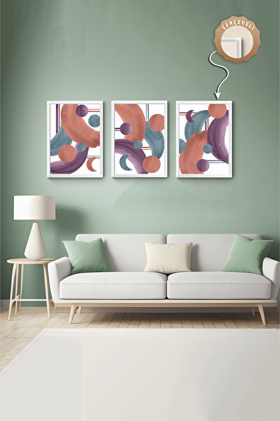 wudie Pictură decorativă din 3 piese, cu cadru din lemn, pictură abstractă, p...