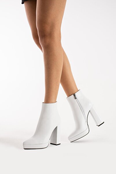 FOLLİNİ Kadın Hakiki Deri Platformlu Bot Beyaz