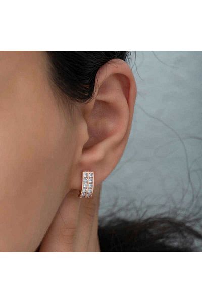 Skygo White Stone Silver J Women's Earrings - Double Row