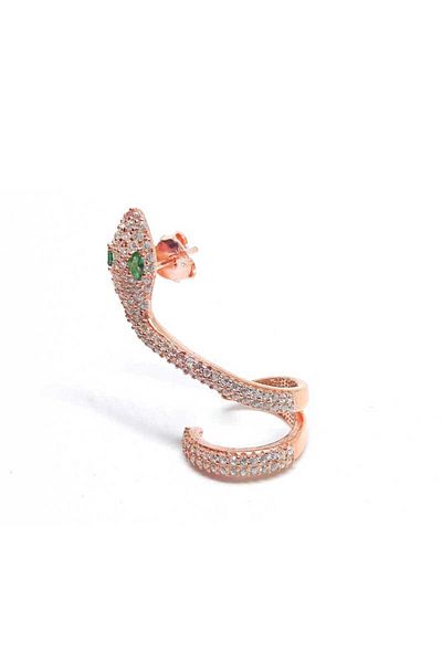 Skygo Silver Green Snake Earrings with Single Cartilage