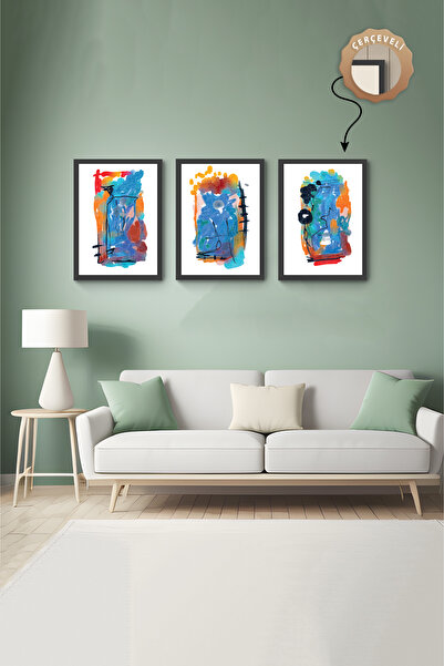 wudie Pictură decorativă din 3 piese, cu cadru din lemn, pictură abstractă, p...