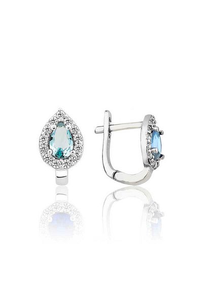 Skygo Silver Turquoise Jewelled Drop J Women's Earrings