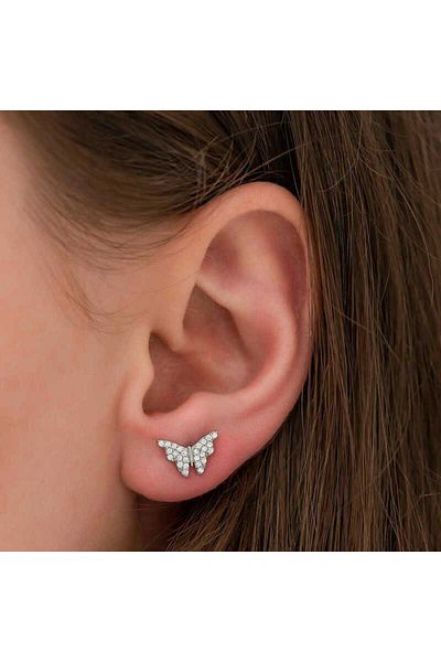 Skygo Silver White Butterfly Earrings