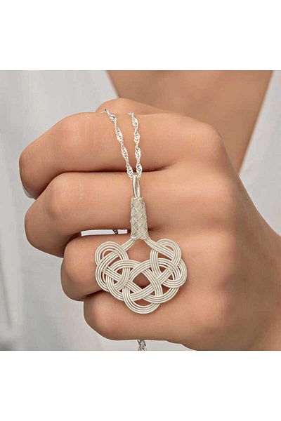 Skygo Kazaziye Knitted Patterned Silver Women's Necklace