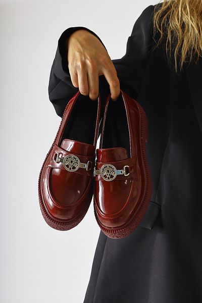 Limoya Mocasin cu cataramă din piele lacuită Fati Burgundy, pantofi de damă