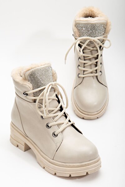 MaskButik Beige Mabel Stone Leather Boots