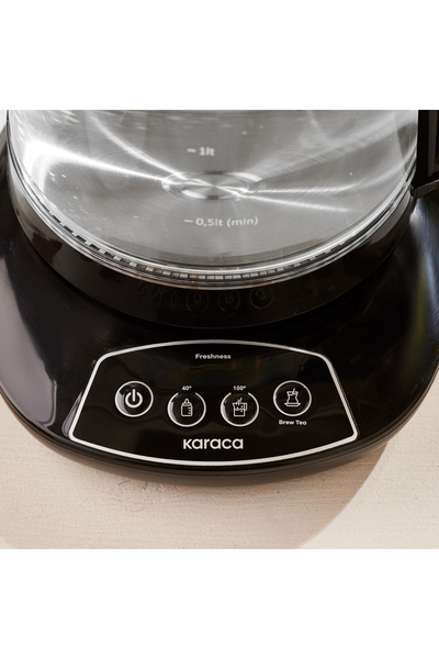 Karaca Çaysever 3 in 1 Konuşan Cam Çay Makinesi Su Isıtıcı ve Mama Suyu Hazırlama 1700W Black