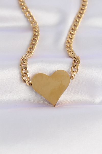 Skygo 316L Steel Chain Gold Color Flat Plate Heart Necklace - Tj-Bko8642