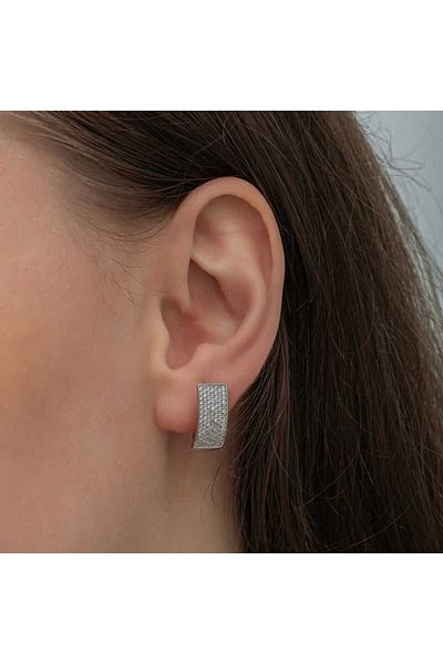 Skygo 7 Row Silver White Stone J Women's Earrings