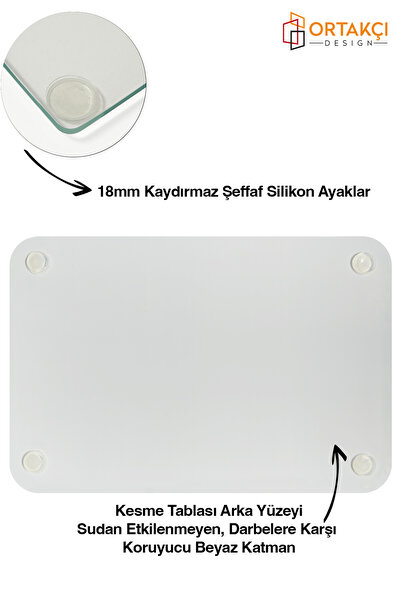 Ortakçı Design Barbekü Desenli | Temperli Cam Kesme Tahtası - Cam Kesme Tablası 20*30 Cm