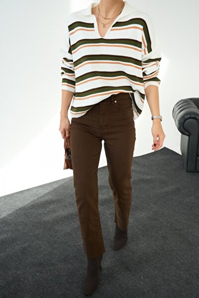 Qu Style Patlı Polo Yaka Kazak