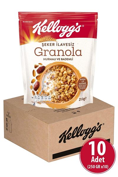 Kellogg's 250 g X 10 Granola Without Addition - Dates and Almonds, Contains 43% Oats, Fiber Source