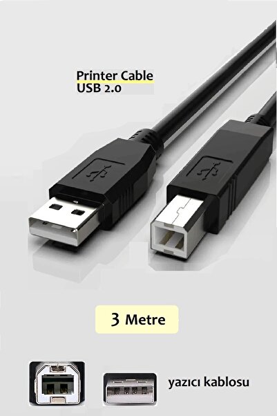 Vwin YAZICI KABLOSU ARA BAĞLANTI PRİNTER CABLE USB 2.0 HP CANON XEROX EPSON BROTHER (3 METRE)