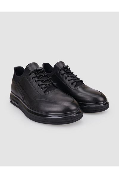 Cabani 100% Genuine Leather Black Lace-Up Men's Casual Shoes