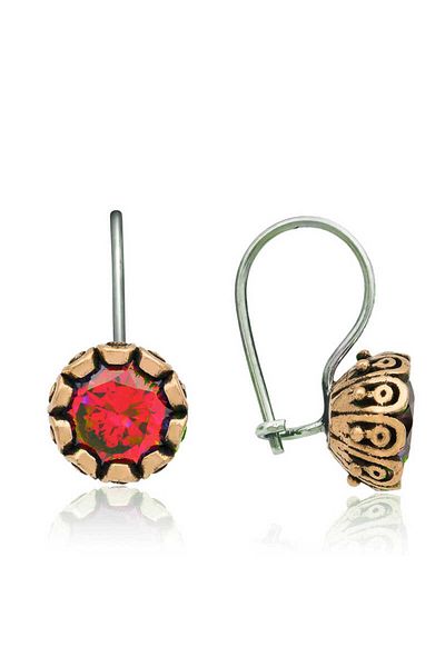 Skygo Red Silver Round Authentic Women's Earrings
