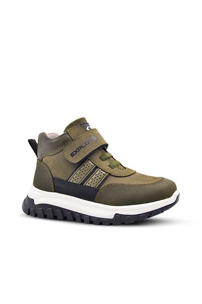 kids A more Genuine Leather Single Velcro Boys' Boots - Khaki