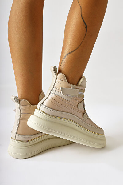 Limoya Festina Beige Υφασμάτινες Λεπτομερείς Αθλητικές Γυναικείες Μπότες Velcro, Γυναικείο Μποτάκι