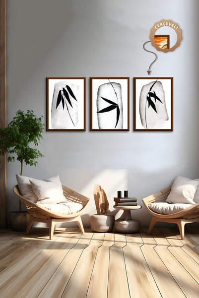 wudie Pictură decorativă din 3 piese, cu cadru din lemn, pictură abstractă, p...