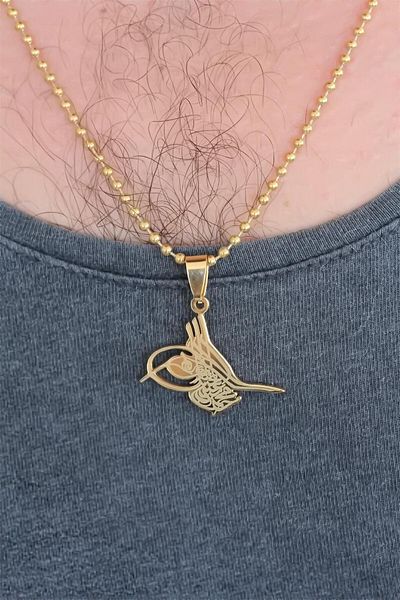 Skygo Gold Color Metal Ottoman Tughra Figured Men's Necklace - Tj-Erk336