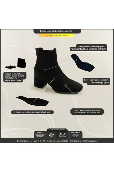 Güllü Shoes Μαύρες δερμάτινες αδιάβροχες χειμερινές μπότες με τακούνι - Γυναικείες ζεστές άνετες μπότες