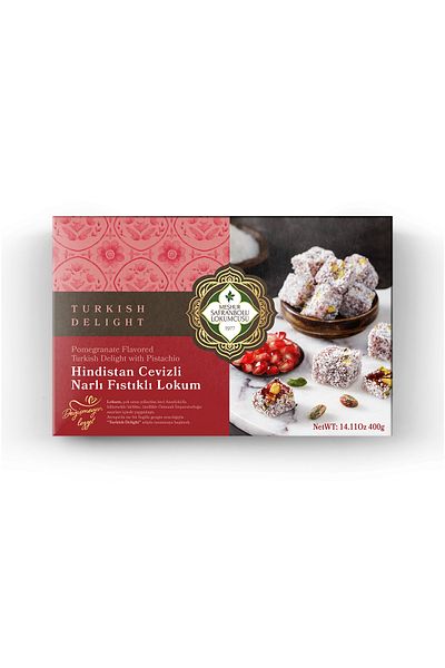 MEŞHUR SAFRANBOLU LOKUMCUSU 400 Gr Pomegranate Flavored Pistachio Turkish Delight