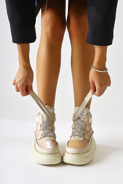 Limoya Festina Beige Υφασμάτινες Λεπτομερείς Αθλητικές Γυναικείες Μπότες Velcro, Γυναικείο Μποτάκι