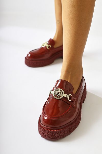 Limoya Mocasin cu cataramă din piele lacuită Fati Burgundy, pantofi de damă