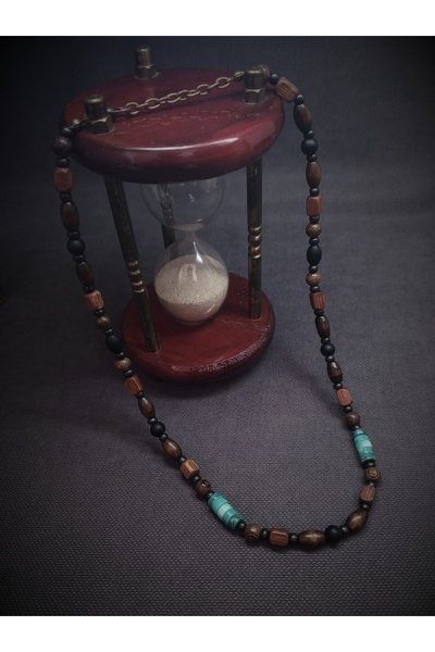 Takı By Erk TURKUAZ - ONIX TAŞLI, AHŞAP VE CAM BONCUKLU UNISEX KOLYE