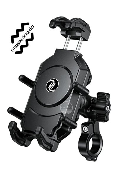 PREPARE Motosiklet Profesyonel Telefon Tutucu Gidon Uyumlu Titreşim Önleyici Yaylı ve Sıkmalı 360 Derece