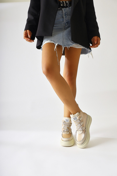 Limoya Festina Beige Υφασμάτινες Λεπτομερείς Αθλητικές Γυναικείες Μπότες Velcro, Γυναικείο Μποτάκι