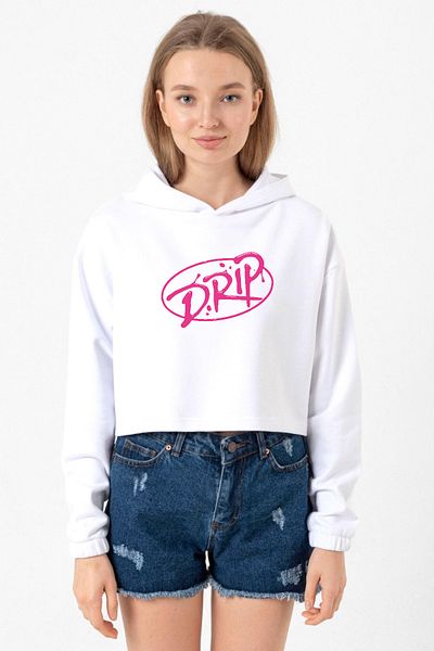 Tshirthane White Optical Women's Crop Hoodie - Babymonster Drip
