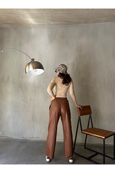 Store KAHVE BELİ LASTİKLİ İÇİ SÜET DERİ PANTOLON