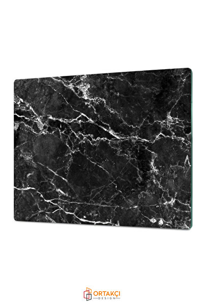 Ortakçı Design Siyah Mermer Desenli | Temperli Cam Kesme Tahtası - Cam Kesme Tablası 25*35 Cm