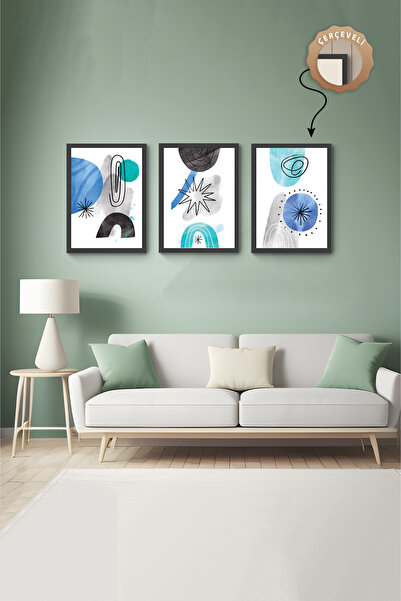 wudie Pictură decorativă din 3 piese, cu cadru din lemn, pictură abstractă, p...