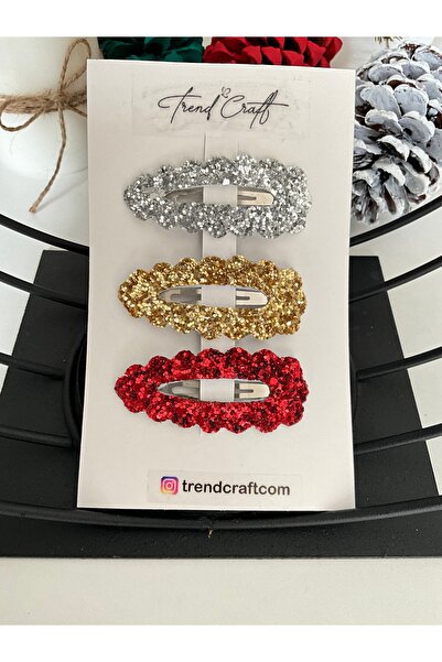 Trend Toka Glitter Payet Pullu  3’Lü Toka Seti