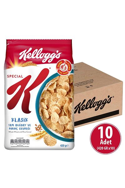 Kellogg's Special K Classic Breakfast Whole Wheat and Rice Flakes 420 g X 10 Pieces, Whole Grain, Fiber Source