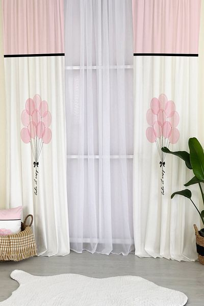 Lolla White Background Curtain with Flying Balloons 217