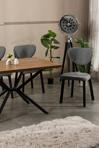 VIANEM Keten Elma Mutfak Masa Takımı 4 Sandalyeli Salon Yemek Masa Takımı Koyu Ceviz