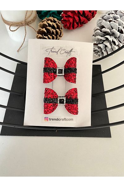 Trend Toka Red Color New Year's Special Designed Sequined Bow 2-Piece Clip Buckle