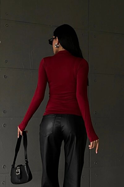 Bipantolon Women's Burgundy White 2-Piece Finger Detailed Bodysuit