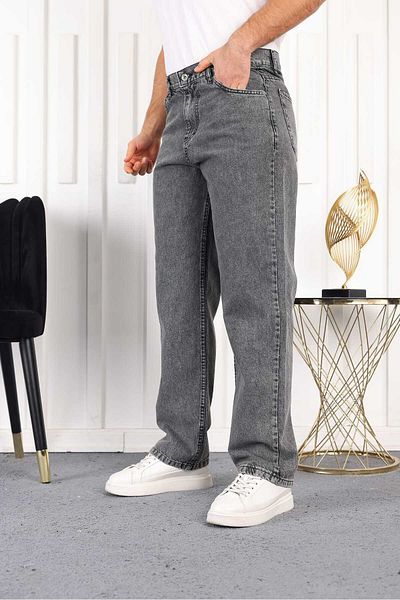 moda camiya Men's Baggy Anthracite Acid Snow Wash Jean Trousers